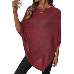 image:imageSHEWIN Womens Sheer Knit Poncho Crochet Summer Tops See Through Mesh Spring Sweaters Beach Cover Ups for Women 2026Burgundy