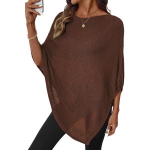 image:imageSHEWIN Womens Sheer Knit Poncho Crochet Summer Tops See Through Mesh Spring Sweaters Beach Cover Ups for Women 2026Coffee