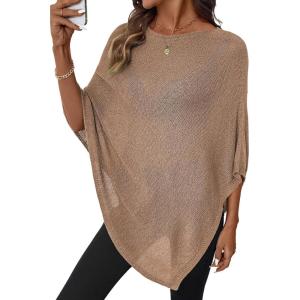 image:imageSHEWIN Womens Sheer Knit Poncho Crochet Summer Tops See Through Mesh Spring Sweaters Beach Cover Ups for Women 2026Dark Khaki