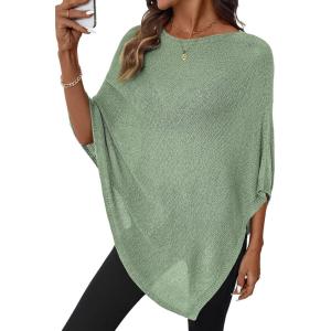 image:imageSHEWIN Womens Sheer Knit Poncho Crochet Summer Tops See Through Mesh Spring Sweaters Beach Cover Ups for Women 2026Grass Green