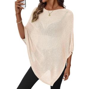 image:imageSHEWIN Womens Sheer Knit Poncho Crochet Summer Tops See Through Mesh Spring Sweaters Beach Cover Ups for Women 2026Jet Stream