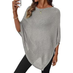 image:imageSHEWIN Womens Sheer Knit Poncho Crochet Summer Tops See Through Mesh Spring Sweaters Beach Cover Ups for Women 2026Light Grey