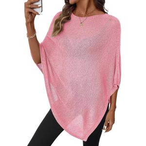 image:imageSHEWIN Womens Sheer Knit Poncho Crochet Summer Tops See Through Mesh Spring Sweaters Beach Cover Ups for Women 2026Pink
