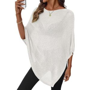 image:imageSHEWIN Womens Sheer Knit Poncho Crochet Summer Tops See Through Mesh Spring Sweaters Beach Cover Ups for Women 2026White