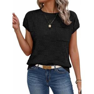image:imageSHEWIN Womens Spring Tops for Women Casual Crewneck Short Sleeve Shirts Cap Sleeve Knit Sweater Vest Summer TopsBlack