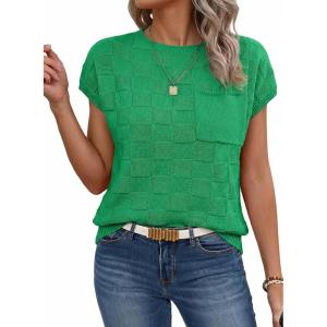 image:imageSHEWIN Womens Spring Tops for Women Casual Crewneck Short Sleeve Shirts Cap Sleeve Knit Sweater Vest Summer TopsDark Green