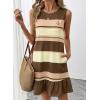 image:imageSHEWIN Dresses for Women 2026 Casual Summer Striped Sundresses Ruffle Hem Sleeveless Mini Tank Dress Fashion OutfitsBrown Stripe