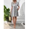 image:imageSHEWIN Dresses for Women Geometric Print Loose Fit V Neck Short Sleeve Summer Dress Beach Vacation 2026 TrendyBlack