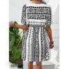 image:imageSHEWIN Dresses for Women Geometric Print Loose Fit V Neck Short Sleeve Summer Dress Beach Vacation 2026 TrendyBlack
