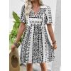 image:imageSHEWIN Dresses for Women Geometric Print Loose Fit V Neck Short Sleeve Summer Dress Beach Vacation 2026 TrendyBlack