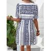 image:imageSHEWIN Dresses for Women Geometric Print Loose Fit V Neck Short Sleeve Summer Dress Beach Vacation 2026 TrendyBlue
