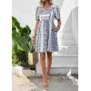 image:imageSHEWIN Dresses for Women Geometric Print Loose Fit V Neck Short Sleeve Summer Dress Beach Vacation 2026 TrendyBlue