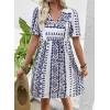 image:imageSHEWIN Dresses for Women Geometric Print Loose Fit V Neck Short Sleeve Summer Dress Beach Vacation 2026 TrendyBlue