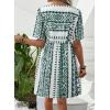 image:imageSHEWIN Dresses for Women Geometric Print Loose Fit V Neck Short Sleeve Summer Dress Beach Vacation 2026 TrendyGreen