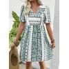 image:imageSHEWIN Dresses for Women Geometric Print Loose Fit V Neck Short Sleeve Summer Dress Beach Vacation 2026 TrendyGreen