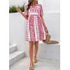 image:imageSHEWIN Dresses for Women Geometric Print Loose Fit V Neck Short Sleeve Summer Dress Beach Vacation 2026 TrendyRed