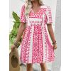 image:imageSHEWIN Dresses for Women Geometric Print Loose Fit V Neck Short Sleeve Summer Dress Beach Vacation 2026 TrendyRed