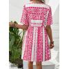image:imageSHEWIN Dresses for Women Geometric Print Loose Fit V Neck Short Sleeve Summer Dress Beach Vacation 2026 TrendyRed