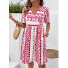 image:imageSHEWIN Dresses for Women Geometric Print Loose Fit V Neck Short Sleeve Summer Dress Beach Vacation 2026 TrendyRed