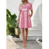 image:imageSHEWIN Dresses for Women Geometric Print Loose Fit V Neck Short Sleeve Summer Dress Beach Vacation 2026 TrendyRed