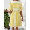 image:imageSHEWIN Dresses for Women Geometric Print Loose Fit V Neck Short Sleeve Summer Dress Beach Vacation 2026 TrendyYellow