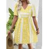 image:imageSHEWIN Dresses for Women Geometric Print Loose Fit V Neck Short Sleeve Summer Dress Beach Vacation 2026 TrendyYellow
