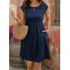image:imageSHEWIN Women Summer Casual Mini Dress Lightweight Textured Boho Sundress with Pocket 2026Navy Blue