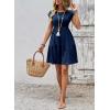image:imageSHEWIN Women Summer Casual Mini Dress Lightweight Textured Boho Sundress with Pocket 2026Navy Blue