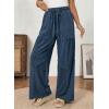 image:imageSHEWIN Women WashedOut Effect Fabric Pants Stretchy Wide Leg Trousers 2026Blue
