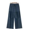 image:imageSHEWIN Women WashedOut Effect Fabric Pants Stretchy Wide Leg Trousers 2026Blue