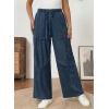 image:imageSHEWIN Women WashedOut Effect Fabric Pants Stretchy Wide Leg Trousers 2026Blue