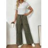 image:imageSHEWIN Women WashedOut Effect Fabric Pants Stretchy Wide Leg Trousers 2026Green