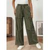image:imageSHEWIN Women WashedOut Effect Fabric Pants Stretchy Wide Leg Trousers 2026Green