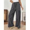 image:imageSHEWIN Women WashedOut Effect Fabric Pants Stretchy Wide Leg Trousers 2026Grey