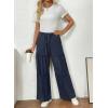 image:imageSHEWIN Women WashedOut Effect Fabric Pants Stretchy Wide Leg Trousers 2026Navy Blue