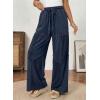 image:imageSHEWIN Women WashedOut Effect Fabric Pants Stretchy Wide Leg Trousers 2026Navy Blue