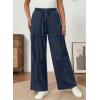 image:imageSHEWIN Women WashedOut Effect Fabric Pants Stretchy Wide Leg Trousers 2026Navy Blue