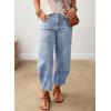 image:imageSHEWIN Womens Washed High Rise Barrel Jeans Elastic Waist Cropped Tapered Balloon Denim Ankle PantsBeau Blue