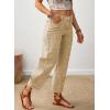 image:imageSHEWIN Womens Washed High Rise Barrel Jeans Elastic Waist Cropped Tapered Balloon Denim Ankle PantsKhaki