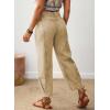 image:imageSHEWIN Womens Washed High Rise Barrel Jeans Elastic Waist Cropped Tapered Balloon Denim Ankle PantsKhaki
