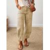image:imageSHEWIN Womens Washed High Rise Barrel Jeans Elastic Waist Cropped Tapered Balloon Denim Ankle PantsKhaki