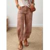 image:imageSHEWIN Womens Washed High Rise Barrel Jeans Elastic Waist Cropped Tapered Balloon Denim Ankle PantsRust Brown