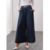image:imageSHEWIN Womens Wide Leg Dress Palazzo Pants Elastic High Waisted Pleated Slacks Flowy Long Work Business Casual TrousersNavy Blue