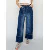 image:imageSHEWIN Womens Wide Leg Jeans High Waisted Baggy Jeans Stretchy Drawstring Denim PantsPrussian Blue