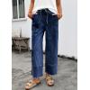 image:imageSHEWIN Womens Wide Leg Jeans High Waisted Baggy Jeans Stretchy Drawstring Denim PantsPrussian Blue
