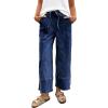 image:imageSHEWIN Womens Wide Leg Jeans High Waisted Baggy Jeans Stretchy Drawstring Denim PantsPrussian Blue