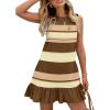 image:imageSHEWIN Dresses for Women 2026 Casual Summer Striped Sundresses Ruffle Hem Sleeveless Mini Tank Dress Fashion OutfitsBrown Stripe