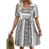 image:imageSHEWIN Dresses for Women Geometric Print Loose Fit V Neck Short Sleeve Summer Dress Beach Vacation 2026 TrendyBlack