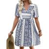 image:imageSHEWIN Dresses for Women Geometric Print Loose Fit V Neck Short Sleeve Summer Dress Beach Vacation 2026 TrendyBlue