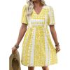 image:imageSHEWIN Dresses for Women Geometric Print Loose Fit V Neck Short Sleeve Summer Dress Beach Vacation 2026 TrendyYellow